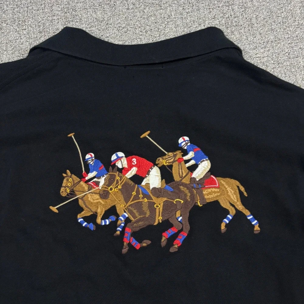 Polo Ralph Lauren Polo Shirt Mens XL Slim Fit Black Embroidered Big Triple Pony